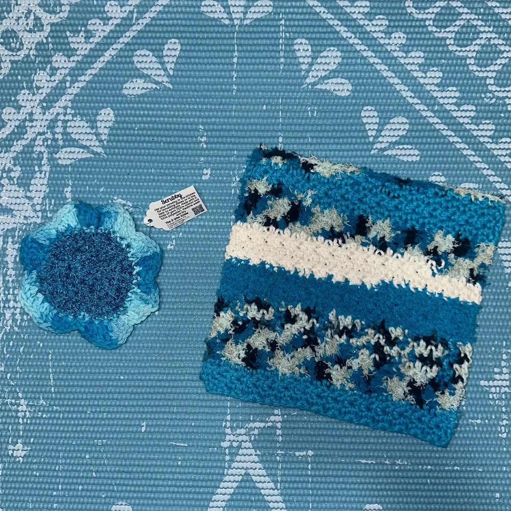 Dark Blue and Light Blue Handmade Cotton Multi Use Washcloth Set